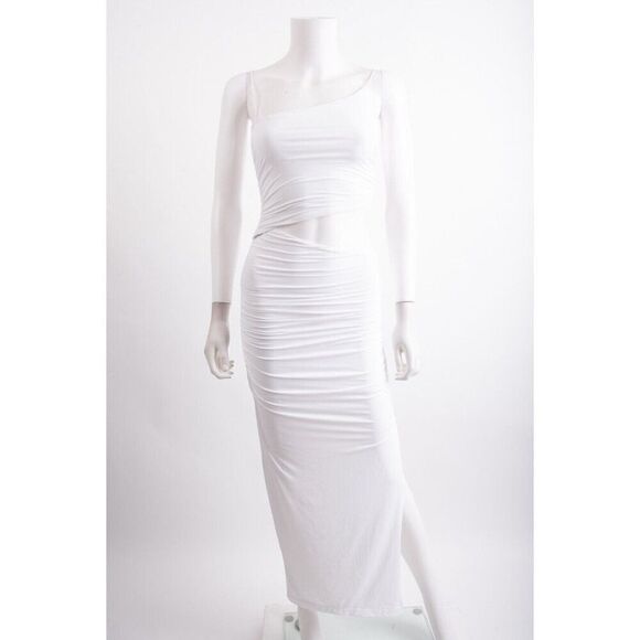 Zara Womens Midi Dress S White Asymmetric Fitted Cutout Sleeveless 3641/808 NWT - Picture 2 of 6